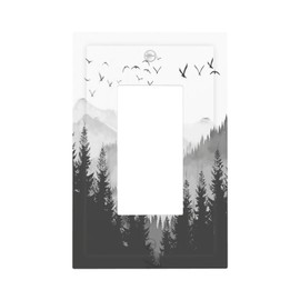 Nadoabtm Decorative Outlet Covers Grey Misty Forest Black White Foggy Woodland Bird 1 Gang Single Rocker Light Switch Cover Plate Wall Plates GFCI Faceplate for Bedroom Cabin Decor