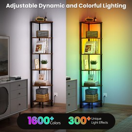 MonaSixy 6 Tier Corner Shelf with Light, Brown