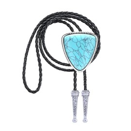 Bjesinmo Turquoise Bolo Tie for Men and Women American Vintage Western Cowboy Neck Ties with Leather Cord Handmade Style