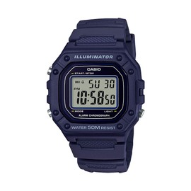 Casio W218H Series | Men’s Digital Watch | Blue/Blue | 50M WR | 1/100 Second Stopwatch | 100 SEC Chronograph | LED Backlight | Daily Alarm | Hourly Time Signal | 7 Year Battery