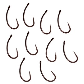 Carp On - Packs of 10 CURVED SHANK Fishing Hooks Eyed - Barbless or Micro Barbed Size 6 or 8 Camo Green Or Brown - Made From Teflon Coated Carbon Steel (Barbless - Camo Brown, Pack of 10 - Size 8)