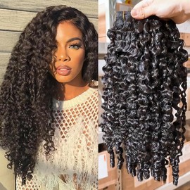 YMS 3C4A Burmese Curly Human Hair Bundles 16 Inch 1 Curly Bundles Human Hair Unprocessed Burmese Raw Hair Extension Real Human Hair 16A Natural Color Real Hair Weft Extensions with Spiral Curly End