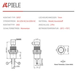 APIELE 24 Stück Schalter 7mm Mini-Tastschalter SPST EIN-AUS 3A 125V 2-Pin Rundtaster-Drucktasten für Hupe Auto-Armaturenbrett Boot
