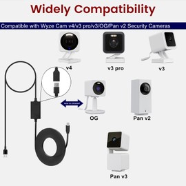 2-Pack 30ft Power Extension Cable Compatible with Wyze Cam v4,Wyze Cam Pan v3,Wyze OG,Wyze Cam v3 and v3 Pro Security Cameras - 9m Long Flat USB Male to Female Charging Cord, Black