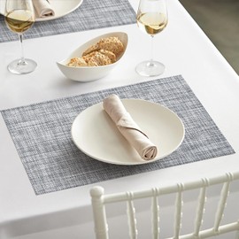 Artoid Mode Grey Woven Vinyl PVC Set of 6 Placemats, Seasonal Washable Heat Resistant Non-Slip Place Mats For Home Holiday Party Dining Table