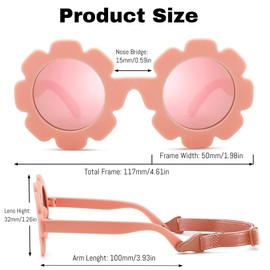 2PCS Baby Sunglasses, Flower Polarized Infant Sunglasses with Adjustable Strap for Newborn Infant Boys Girls Age 0-24 Months (White+Pink)