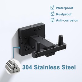 SEIDO Double Towel Hooks for Bathrooms, Matte Black Robe Hook Heavy Duty, SUS 304 Stainless Steel Bath Towel Holder Wall-Mounted, Square Double Hooks for Hanging Towels, Coats, Bags, Sponges and Hats