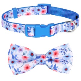 azuza Dog Collar with Bow Tie, Soft and Comfortable Adjustable Bowtie Dog Collar for Small Dogs (S, Gerbera)