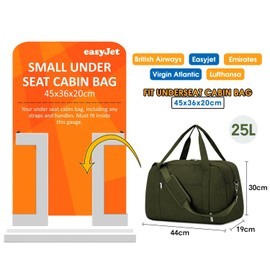 Narwey Hand Luggage 45 x 36 x 20 cm Easyjet Cabin Bag Hand Luggage Bag for Aeroplane Weekender Bag Women Men Travel Bag Women's Hand Luggage Suitcase 25L, Army Green