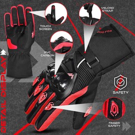 WESTWOOD FOX Waterproof Motorbike Gloves Thermal Winter Motorcycle Gloves Mens Women Biker Gloves Touchscreen Warm Velvet Lining Windproof Riding Gloves for BMX ATV, Mountain Skiing (Royal Red, L)
