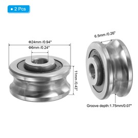 PATIKIL U Groove Bearing, 2 Pack 6x24x11mm SG20 Deep U Groove Guide Pulley Double Sealed Chrome Steel Ball Bearings for Rail Track Liner Motion System