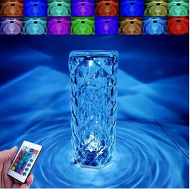 N\A 16 Color Changing Crystal Diamond Table Lamp,Touch Control Bedside Lamp with USB Port,16 Color Changing Creative Romantic Rose Acrylic LED Light for Bedroom Living Room