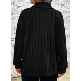 Eytino Women Lightweight Cardigan Casual Solid Long Sleeve Asymmetrical Cardigan Collar Sweaters Outerwear,4X Black