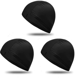 Pack of 3 Swimming Caps, Women, Men, Children, Elastic Fabric, Polyester Swimming Cap, Unisex, Non-Slip Swimming Cap, Lightweight Swimming Cap, Ear Protection, Swimming Cap for Short Long Hair