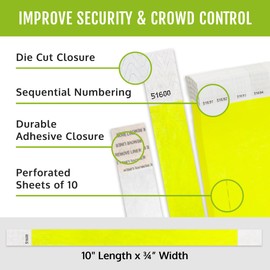 1,200 WristCo Neon Yellow Tyvek Wristbands for Events Tamper-Proof Design & Fluorescent Color Prevent Reuse Premium-Grade Bracelets for Hospital & Medical ID, Party & VIP Identification