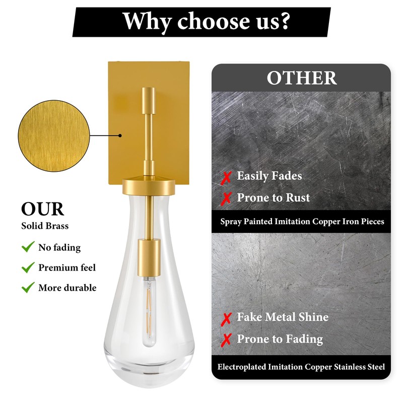 BlesULuk Raindrop Brass Crystal Wall Sconce: Clear Solid Indoor Sconces