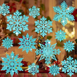 JULMELON Christmas Snowflake Ornaments, 48 PCS Glitter Snowflake Decorations 4 Different Blue Snowflake Christmas Decorative Hanging Ornaments for Christmas Decorating, Crafting, Wedding