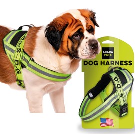 Dog harness with 3 metal ring anchors to hold your dog’s chest or thorax and not suffocate its neck. Attaches easily with a single quick release. (Yellow fluorine, XL)