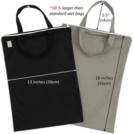 MOM & BAB Wet Bags for Baby Cloth Diapers, Swimsuits and Towels, Travel, Wet Dry Bag for Diaper Bag, Breast Pump Parts, Gym | Water & Odor Resistant (Black&Gray)