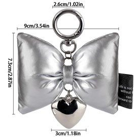 Myhiju Cute Keyring Girls Heart Pendant Bow Key Ring Bag Pendant Women's Leather Bow Car Key Chain Y2K Bow Key Chain Cute Keychain Aesthetic, silver
