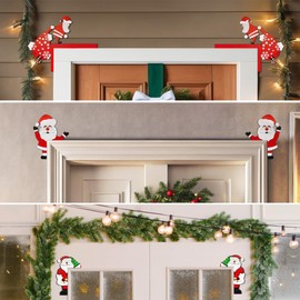 3PCS Funny Christmas Door Corner Frame Decorations,Creative Wooden Monster Statue Decor Shelf Figurine Ornament Living Room Bedroom Office Christmas Door Ornament for New Year Holidays Props Gifts