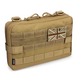 WYNEX Tactical Molle Admin Pouch, Upgrade Material Semi-Hidden Zipper & 1000D Tough Nylon EDC Utility Pouches Tools Bag EMT Utility Map Pocket, IFAK Pack Include UK Flag Patch