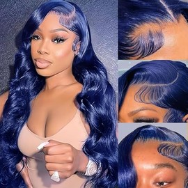 Blue Lace Front Wigs Human Hair Body Wave 13x4 HD Lace Frontal Wig Human Hair Pre Plucked With Baby Hair 180% Density Dark Blue Frontal wig Human Hair Glueless Blue Wig for Black Women 18 Inch