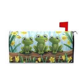 ALAZA Cute Frogs with Big Eyes Yellow Daffodils Magnetic Mailbox Cover MailWraps Garden Yard Home Decor for Outside Oversized-25.4" x20.8"