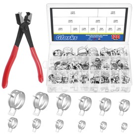 Glarks 121Pcs 12 Sizes 7-22mm Spring Band Type Clips, Fuel Silicone Vacuum Hose Pipe Clamp Low Pressure Air Clip Clamp Fasteners Assortment Kit with 1Pc Clic-R Hose Clamp Pliers