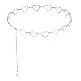 Ouligay Silver Belt Chain Metal Waist Chains Belt Y2K Silver Chain Belts for Women with Hollow Heart Design