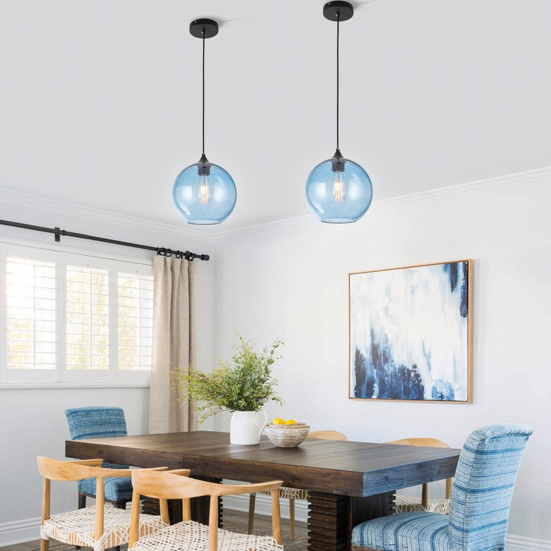 GLAMIGHT Blue Glass Pendant Lights Kitchen Island Lighting Globe Pendant