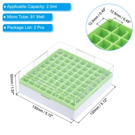 PATIKIL 81 Well Polycarbonate Freezer Boxes, 2 Pcs Polycarbonate Tube Rack for 2.0ML Tubes Vials Samples, Green