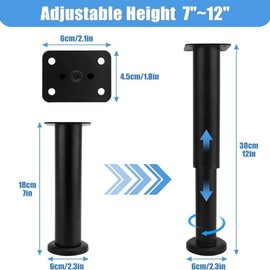 2-Piece Bed Support Legs - Adjustable Metal Furniture Legs 18-30cm for Bed, Sofa, Cabinet, Couch, Dresser, Table