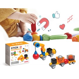 Stick-O Magnetic Building Blocks for Children from 3 Years, Creative Construction Toy, Educational Toy with Magnet, Construction Site Set for Girls and Boys, Montessori Toy, 26-Piece Set
