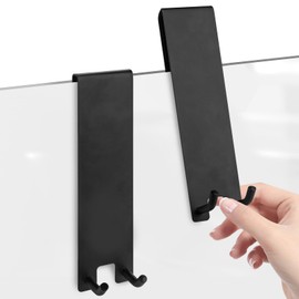 Linkidea 2 Pack Over Door Hook, 7" Stainless Steel Extend Hook for Shower, Bathroom Hanger with Non-Slip Sponge Pad for Frameless Glass Doors (Black)