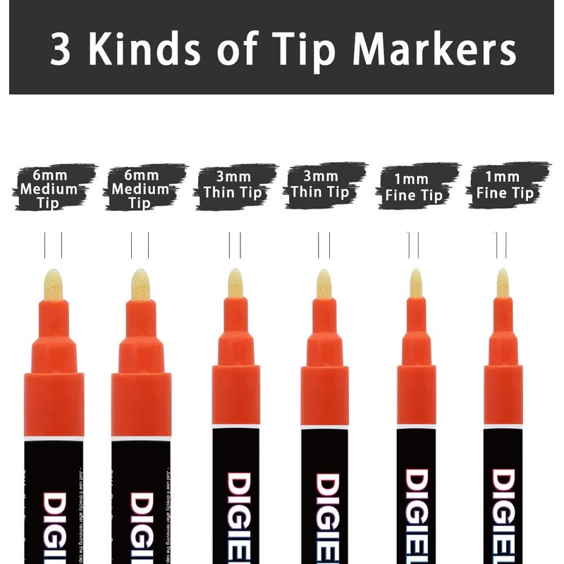 DIGIELE Orange Chalk Pens, 1 mm / 3 mm /