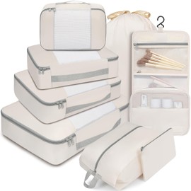 BAGAIL 8 Set Packing Cubes Various Sizes Packing Organizer for Travel Accessories Luggage Carry On Suitcase-Beige