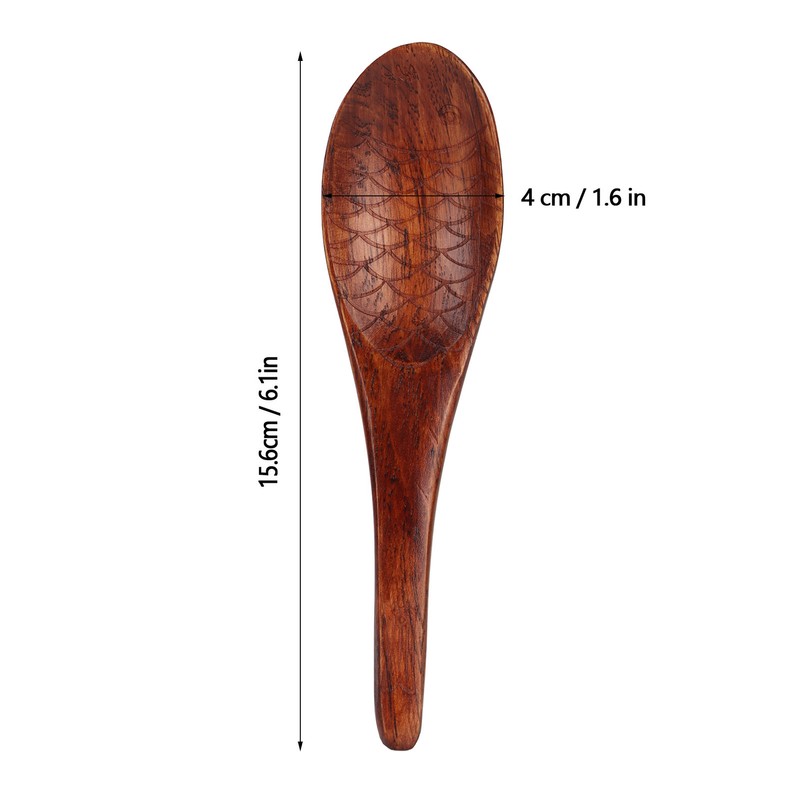 5pcs Wooden Spoon Fish Shaped Hand Carved Old Paint Color