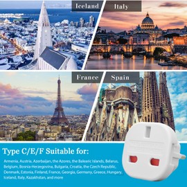 【3 Packs】Travel Adapter UK to European Plug Adapter, UK to Europe Converter Type C/E/F for Spain, France, Italy, Portugal, Poland, Greece, Netherlands, Turkey and more.