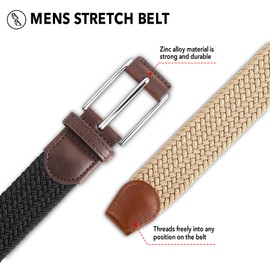 LAURA FAIRY - Cinturones elásticos casuales para hombre, cinturón elástico trenzado ajustable, regalo ideal para golf, vestido, trabajo, Beige/Negro, 40"-43"Waist Adjustable