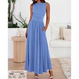 BTFBM Summer Maxi Dresses for Women 2025 Sleeveless Casual Ruched High Waisted Tank Long Sundress Flowy Beach Fall Dress(Light Blue, Large)