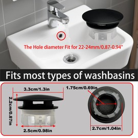 2 Pack Sink Basin Overflow Trim Ring,Solid Brass Bathroom Sink Trim Overfollow Cover,Bathroom Kitchen Sink Trim Overflow Cover Insert in Hole Round Caps(Black)