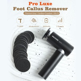 Premium Electric Foot Callus Remover, Ergonomic T-Grip 2600mAh Rechargeable 3 Speeds All Metal Foot File for Dead Skin Cracked Heels Pedicure Tool at Home with 60pcs Replacement Pads (Black)