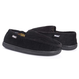 Muk Luks Men's Corduroy Moccasin with Flannel Lining, Black, Large