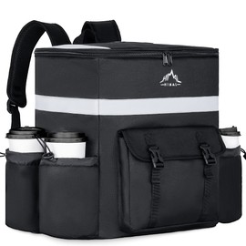 GoHimal Food Delivery Backpack, insulated delivery bags for Delivery Bike, Large Pizza Delivery Bag for HOT/COLD with 4 Pockets Reflective Strip for Uber Eat,Camping & Beach (Black)