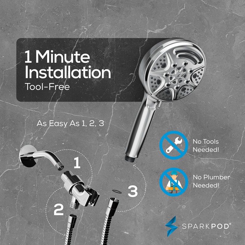 SparkPod 5 Inch 9 Spray Setting Handheld Shower Head -