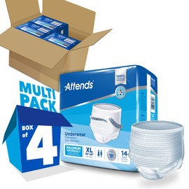Attends Incontinence Care Underwear for Adults, Extra, XL, White, 56 Count, Pack of 4