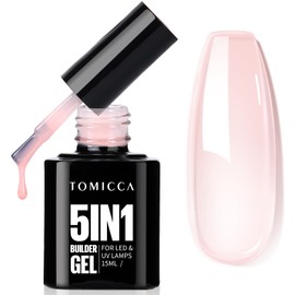 TOMICCA 5-in-1 Builder Gel for Gel Nails 15 ml Builder Nail Gel, UV/LED Gel Nails Gummy Base, Nail Gel for Nail Extension Repair, Nail Strengthening, Nail Design (Nude)