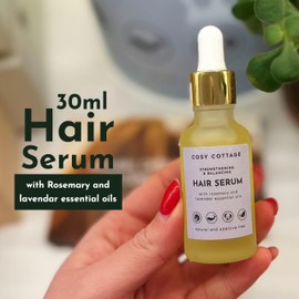 Cosy Cottage Natural Hair Serum for Hair Strengthening and Balancing - 30ml | Vegan, Nourishing and Moisturising | Frizz Control, Shine and Hair Growth Support | Palm Oil Free and SLS Free