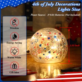 Allfosi July 4th Decorations,July 4th Decor 2 PCS 3.93'' Lighted Glass Ball Patriotic Decor with Timer Table Decorations Memorial Day Gift